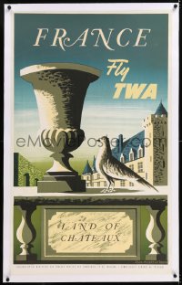 8y051 TWA FRANCE linen 25x40 French travel poster 1950 Jean Picart Le Doux art, Land of Chateaux!