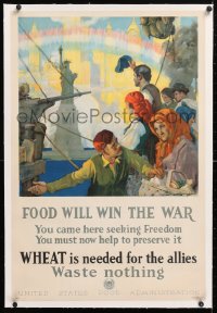 8y034 FOOD WILL WIN THE WAR linen 20x30 WWI war poster 1917 Chambers art, wheat for the allies!