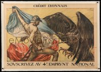8y026 SOUSCRIVEZ AU 4E EMPRUNT NATIONAL linen 30x45 French WWI war poster 1918 great Faivre art!