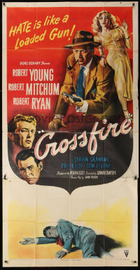 8z103 CROSSFIRE 3sh 1947 Robert Young, Robert Mitchum, Robert Ryan, sexy Gloria Grahame, very rare!