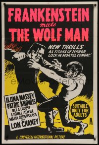 8z150 FRANKENSTEIN MEETS THE WOLF MAN Aust 1sh R1960s art of Bela Lugosi & Lon Chaney Jr., rare!