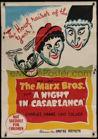 8z153 NIGHT IN CASABLANCA Aust 1sh R1950s art of Marx Brothers, Groucho, Chico & Harpo, ultra rare!