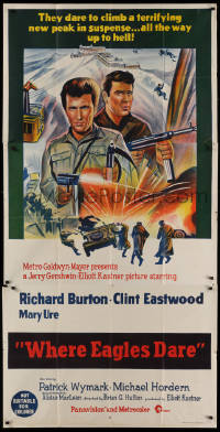 8z097 WHERE EAGLES DARE Aust 3sh 1968 different art of Clint Eastwood & Richard Burton, very rare!