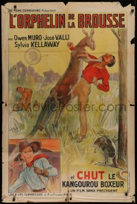 8z079 ORPHAN OF THE WILDERNESS French 32x47 1936 fantastic art of Australian man fighting kangaroo!