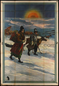 8z082 TURI DER WANDERLAPPE German 59x86 1913 art of family traveling on icy Lapland w/reindeer!