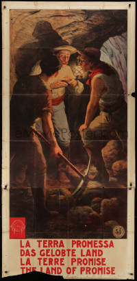 8z092 LAND OF PROMISE Italian 40x82 1913 art of two men in love with the same woman, ultra rare!
