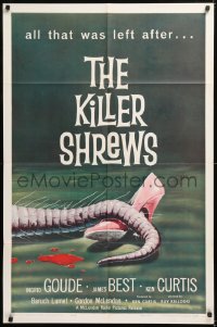 8z165 KILLER SHREWS 1sh 1959 classic horror art of all that was left after the monster attack!