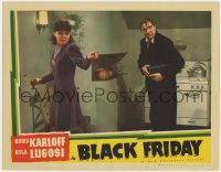 8z182 BLACK FRIDAY LC 1940 close up of wet Bela Lugosi holding lock box in Anne Nagel's kitchen!