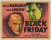 8z176 BLACK FRIDAY TC 1940 great image of mad scientist Boris Karloff & Bela Lugosi, ultra rare!