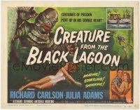 8z177 CREATURE FROM THE BLACK LAGOON TC 1954 classic art of monster attacking sexy Julie Adams!