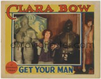 8z206 GET YOUR MAN LC 1927 great image of happy Clara Bow arm-in-arm with two suits of armor, rare!