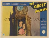 8z208 GHOST BREAKERS LC 1940 great close up of Bob Hope & Paulette Goddard hiding inside clock!