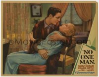 8z224 NO ONE MAN LC 1932 c/u of Ricardo Cortez holding beautiful Carole Lombard in his arms, rare!