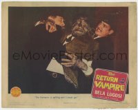 8z228 RETURN OF THE VAMPIRE LC 1944 great close up of werewolf Matt Willis struggling with two men!