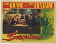 8z235 SUSPICION LC 1941 Cary Grant & Joan Fontaine sitting with Nigel Bruce, Alfred Hitchcock!