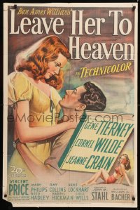 8z166 LEAVE HER TO HEAVEN 1sh 1945 sexy Gene Tierney, Cornel Wilde, Jeanne Crain, very rare!