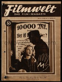 8z134 FILMWELT German magazine May 1931 wonderful cover ad for Fritz Lang's M, ultra rare!
