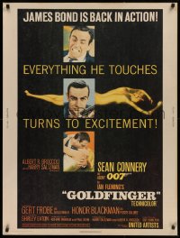 9a063 GOLDFINGER 30x40 1964 Sean Connery as James Bond & golden nude Shirley Eaton, ultra rare!