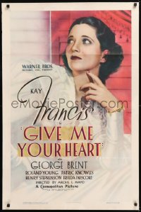 9a028 GIVE ME YOUR HEART 1sh 1936 incredible close portrait of beautiful Kay Francis, rare!