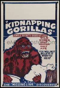 9a054 KIDNAPPING GORILLAS 1sh R1940s great art of shocked ape holding topless white woman, rare!