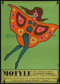 9a144 BUTTERFLIES Polish 23x32 1973 Janusz Nasfeter's Motyle, great Flisak art of flying woman!