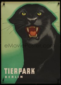 9a094 TIERPARK BERLIN 22x32 East German zoo poster 1984 great Horst Naumann black panther art!