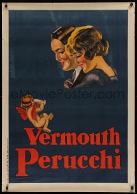 9a106 VERMOUTH PERUCCHI 30x43 Spanish advertising poster 1926 art of couple & cherub drinking wine!