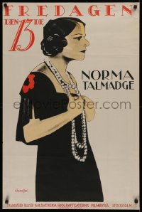 9a120 WONDERFUL THING Swedish 1923 great Hakansson art of Norma Talmadge with pearls, ultra rare!