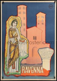 9a086 RAVENNA 28x39 Italian travel poster 1950 Barboli art of Basilica of Sant'Apollinare Nuovo mosaic!