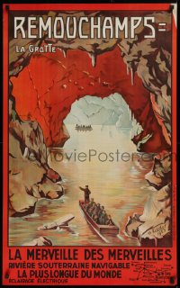 9a082 REMOUCHAMPS 25x40 Belgian travel poster 1923 O. Lieder art of underground river in caves!