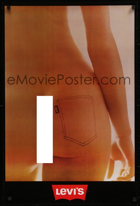 : 9a079 LEVI'S 22x33 commercial poster 1990s sexy image of  nude woman's rear w/drawn jean pocket!
