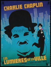 9b628 CITY LIGHTS French 23x30 R1970s Charlie Chaplin as the Tramp, boxing, Boumedil & Kouper!