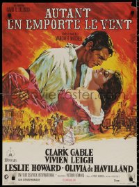 9b643 GONE WITH THE WIND French 23x32 R1970s Terpning art of Gable & Leigh over burning Atlanta!
