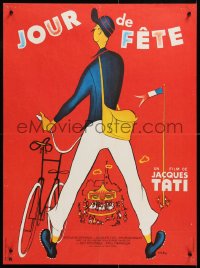 9b652 JOUR DE FETE French 23x31 R1970s Jacques Tati's The Big Day, French postman, Rene Peron art!