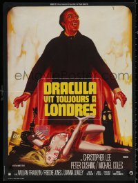 9b689 SATANIC RITES OF DRACULA French 23x31 1974 different Landi art of vampire Chris Lee & girl!