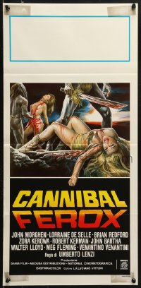 9b810 CANNIBAL FEROX Italian locandina 1981 Umberto Lenzi, natives w/machetes torturing women!