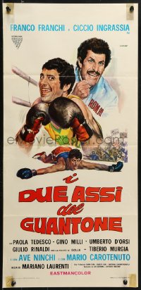 9b849 I DUE ASSI DEL GUANTONE Italian locandina 1971 wacky boxing art of comedians Franco & Ciccio!
