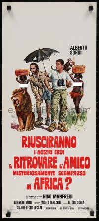 9b889 RIUSCIRANNO Italian locandina 1968 wacky art of Sordi & Manfredi w/topless natives & lion!