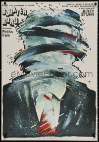 9b126 HERO OF THE YEAR Polish 26x38 1987 crazy art of man in suit by Witold Dybowski!