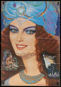 9b441 POSLEDNYAYA NOCH SHAKHEREZADY Russian 26x38 1989 close-up artwork of woman in jeweled turban!