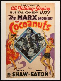 9c180 COCOANUTS 18x24 commercial poster 1980s art of all 4 Marx Brothers & sexy showgirls!