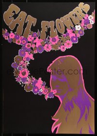 9c183 EAT FLOWERS 20x29 Dutch commercial poster 1960s psychedelic Slabbers art of woman & flowers!