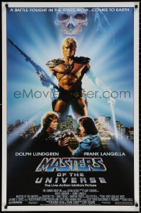 9c740 MASTERS OF THE UNIVERSE 1sh 1987 image of Dolph Lundgren as He-Man & Langella as Skeletor!