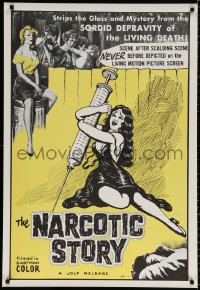 9c773 NARCOTIC STORY 1sh 1958 great drug needle image, sordid depravity of the living death!