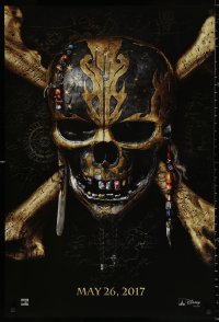 9c792 PIRATES OF THE CARIBBEAN: DEAD MEN TELL NO TALES teaser DS 1sh 2017 gold skull & crossbones!