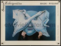 9c227 STASYS EIDRIGEVICIUS exhibition Polish 26x36 1987 swan mask by Stasys Eidrigevicius!