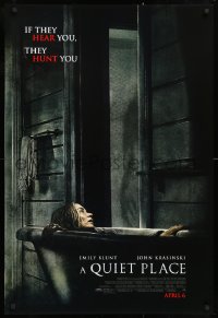 9c802 QUIET PLACE advance DS 1sh 2018 completely creepy image of Emily Blunt in bathtub & shadow!