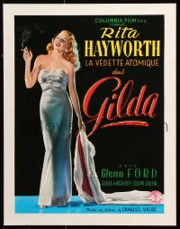 9c086 GILDA 15x20 REPRO poster 1990s sexy smoking Rita Hayworth full-length in sheath dress