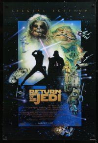 9c822 RETURN OF THE JEDI style D advance 1sh R1997 George Lucas classic, cool montage art by Drew Struzan!