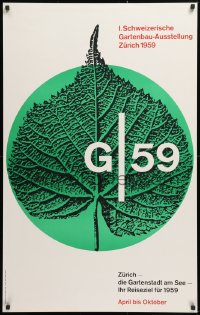 9c238 1. SCHWEIZERISCHE GARTENBAUAUSSTELLUNG 25x41 Swiss special poster 1959 Fassler art of leaf!